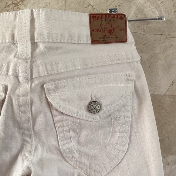 True Religion Joey Jeans 27 White Y2K Flare Low Rise Tonal Stitch Twisted Seams - Picture 8 of 12